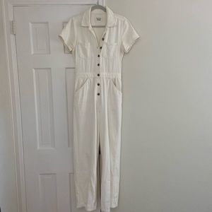 White denim reformation jumpsuit